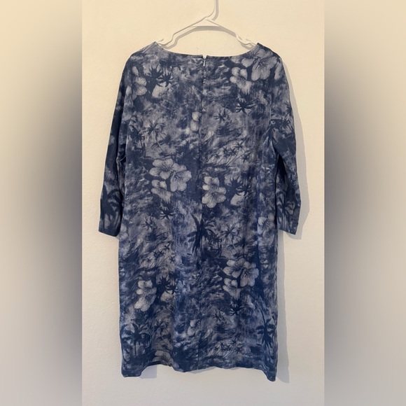 J Jill Blue Linen Hawaiian Tropical Aloha Print 3/4 Sleeve Shift Dress NWT 14 - Picture 2 of 9